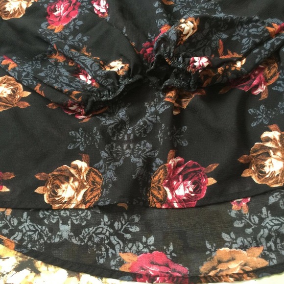 Knox Rose Black Lace Floral Boho Hi Low Bohemian Roses Blouse Top Women Size XS - Picture 8 of 13